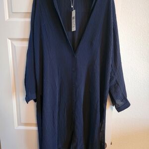 NWT Eileen Fisher Accordion Silk Jacquard Mandarin Collar Long ShirtT
